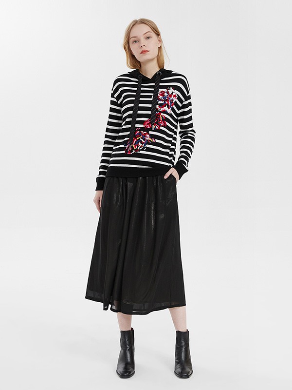 吉吉娜女装2022秋冬季黑色长裙