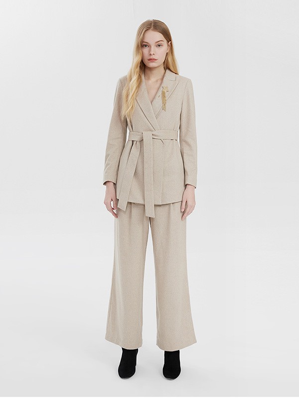 吉吉娜女装2022秋冬季米色阔腿裤