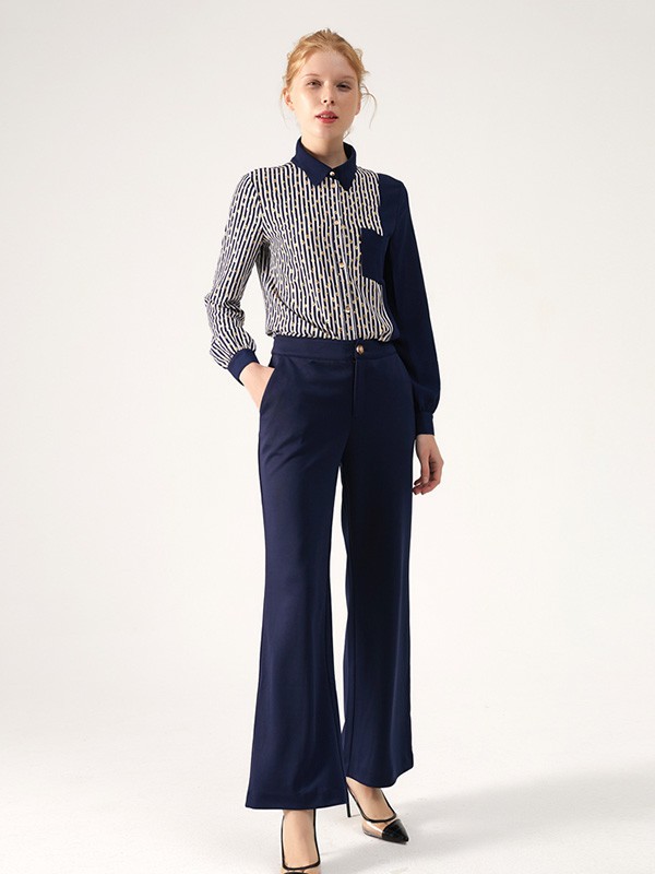 灏锦女装2022秋冬季藏蓝色喇叭裤