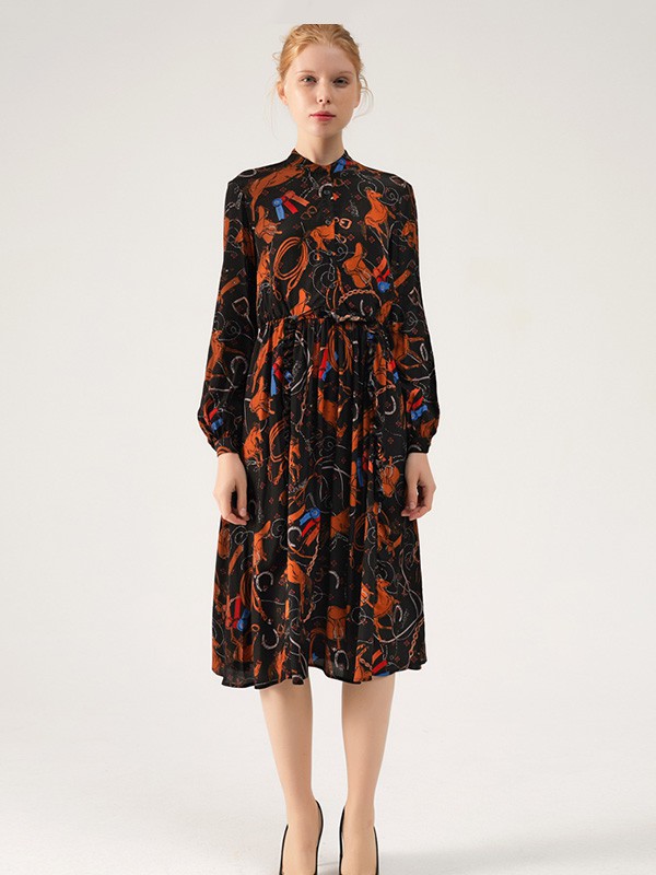 灏锦女装2022秋冬季黑色连衣裙