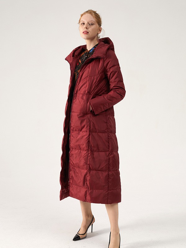 灏锦女装2022秋冬季酒红色棉服