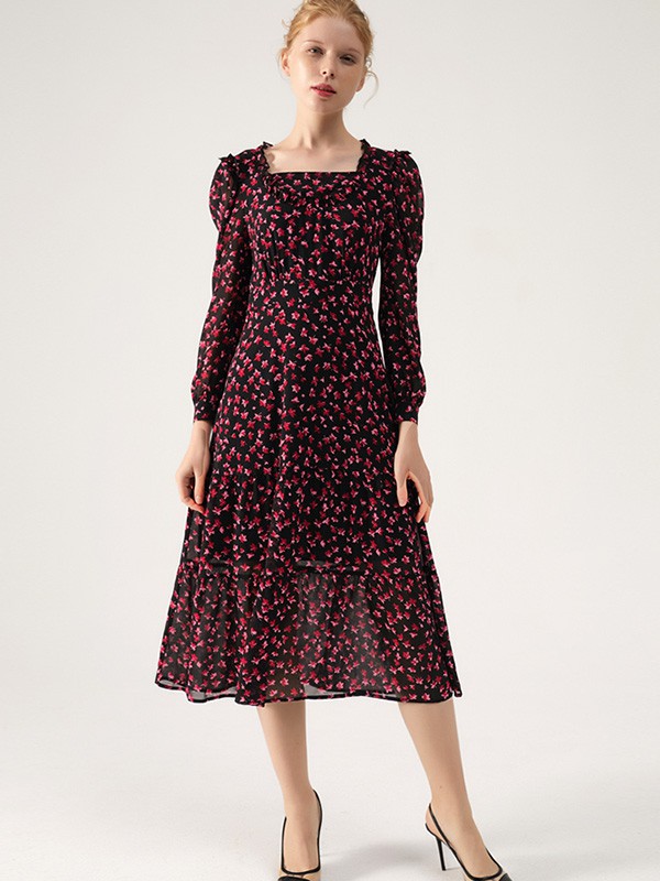 灏锦女装2022秋冬季军绿色连衣裙