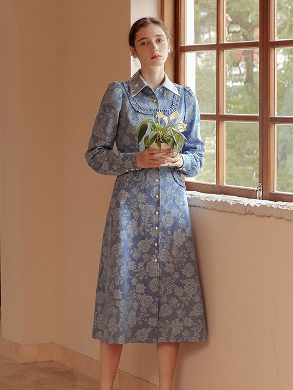 ISISLOVE女装2023春夏季蓝色连衣裙