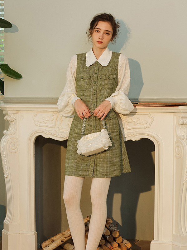 ISISLOVE女装2023春夏季绿色连衣裙