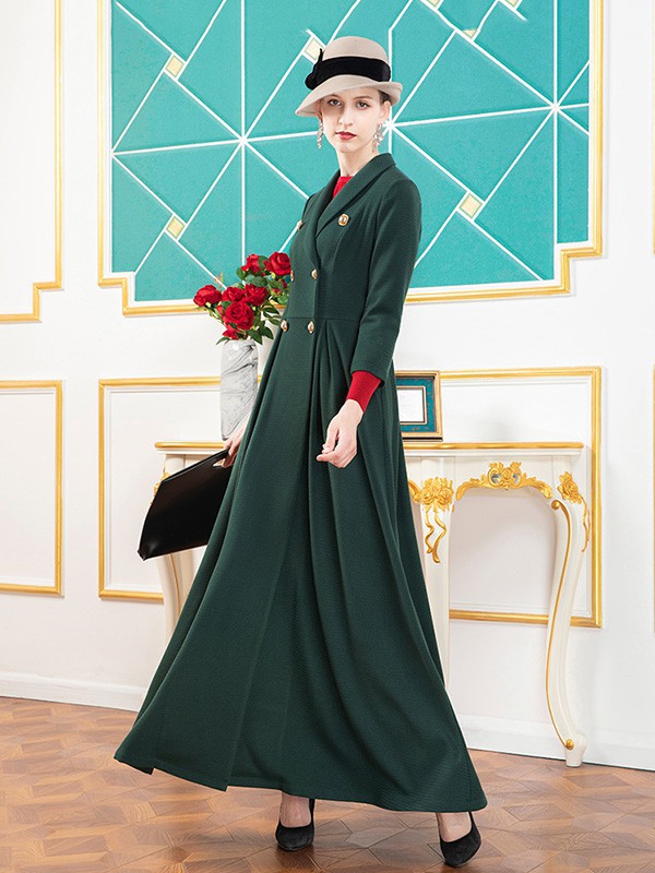 DIFFERENTES女装2022秋冬季墨绿色连衣裙