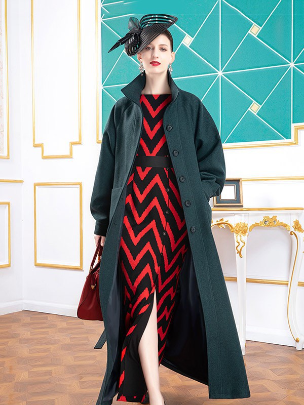 DIFFERENTES女装2022秋冬季绿色大衣