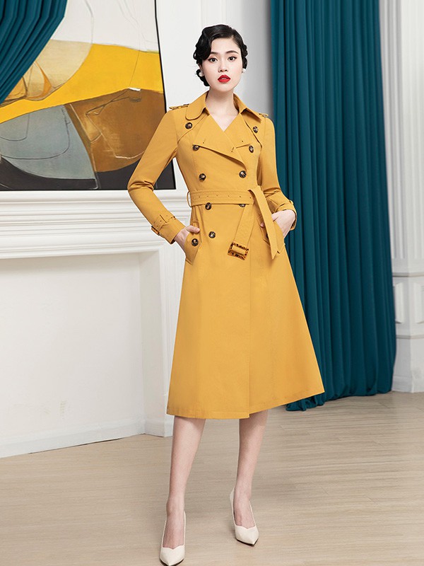 DIFFERENTES女装2022秋冬季黄色风衣