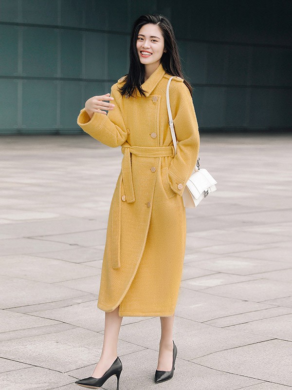 DIFFERENTES女装2022秋冬季黄色大衣