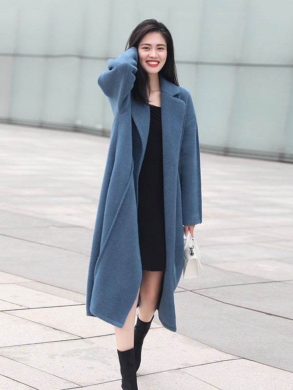 DIFFERENTES女装2022秋冬季蓝色大衣