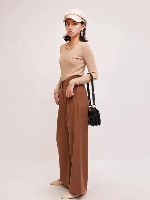 小丽衣橱女装2023春夏季咖啡色阔腿裤