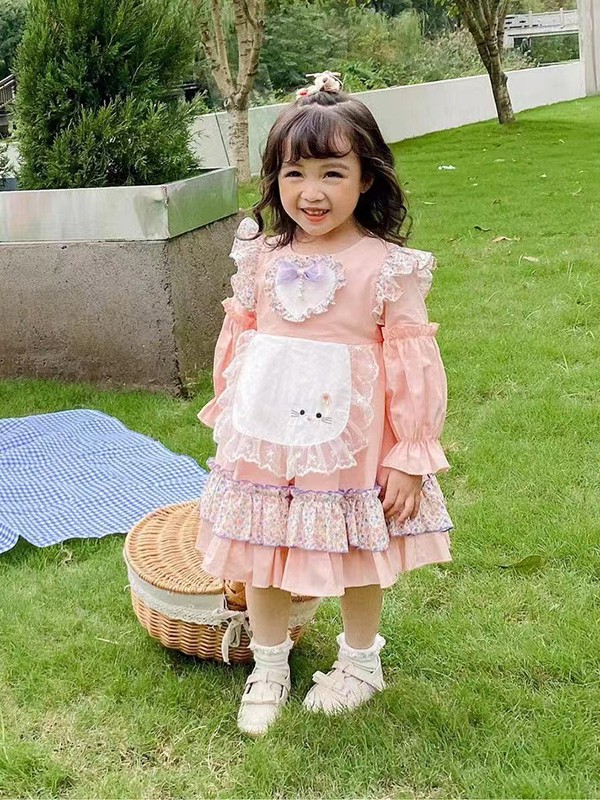 哆咪印像童装2023春夏季橙色连衣裙