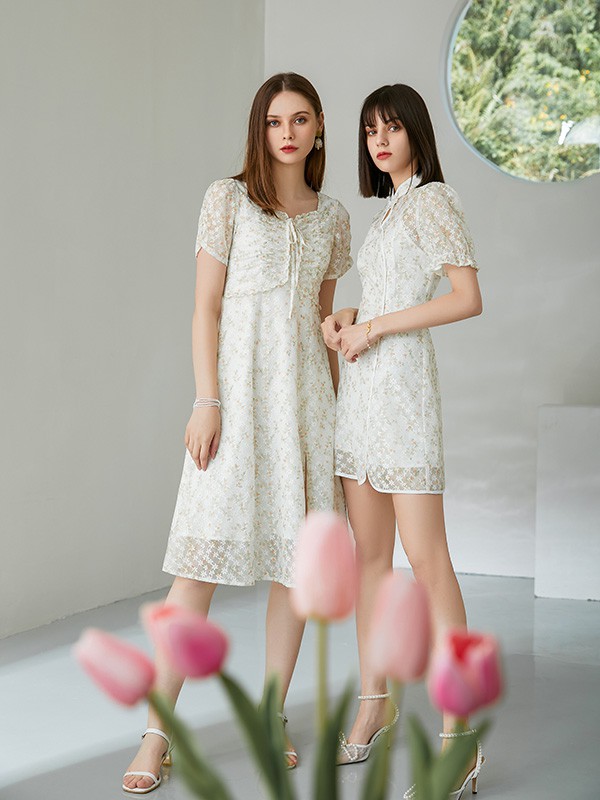 艾丽哲2023春夏季白色连衣裙