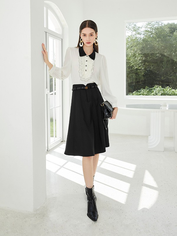 欧莎莉格2023春夏季黑色半身裙