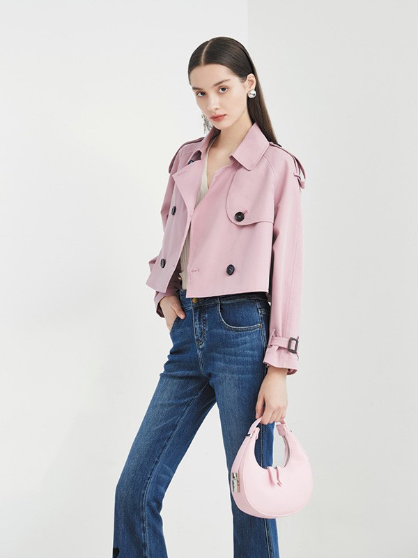 欧莎莉格2023春夏季粉色皮衣