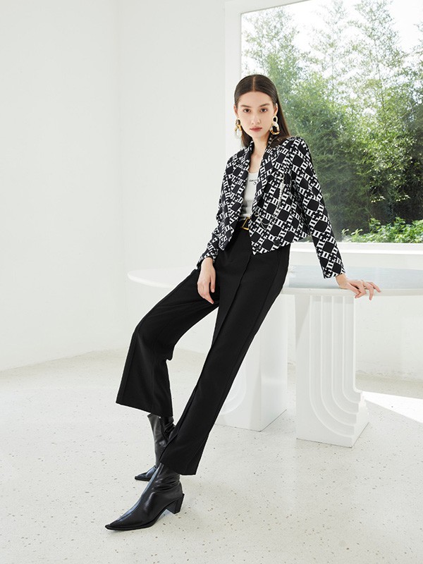 欧莎莉格女装2023春夏季黑色长裤