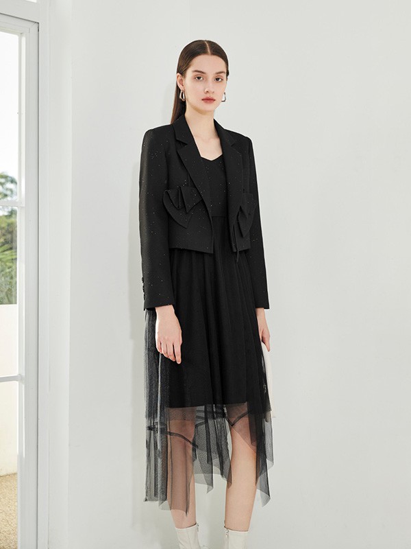 欧莎莉格女装2023春夏季黑色连衣裙