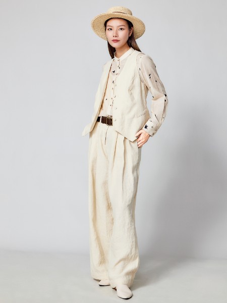 米可秋赋女装2023春夏季白色九分裤