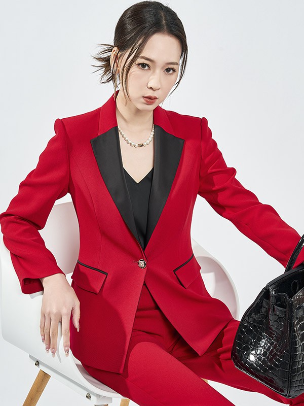 乔帛女装2023春夏季红色西装