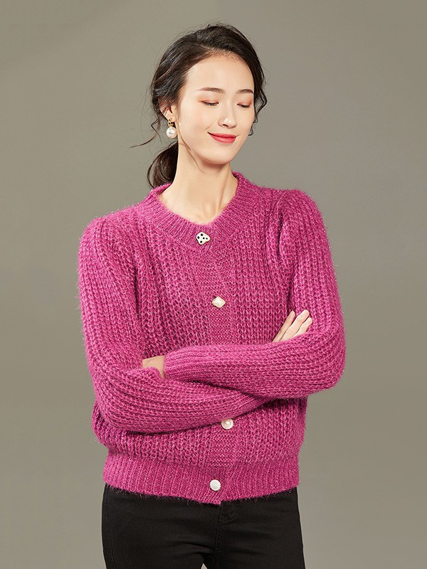 沫加2023春夏季粉色毛衣