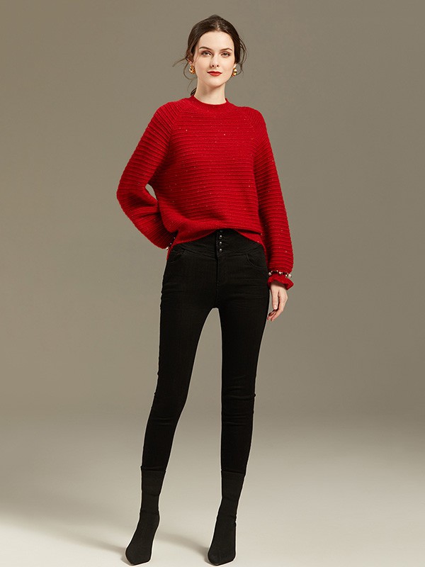 沫加2023春夏季红色毛衣