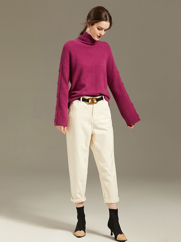 沫加女装2023秋冬季白色阔腿裤