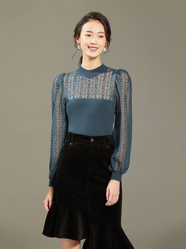 沫加女装2023春夏季藏蓝色针织衫
