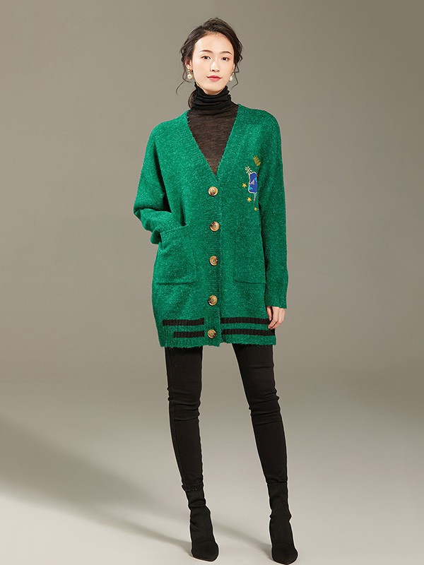 沫加女装2023春夏季绿色针织衫