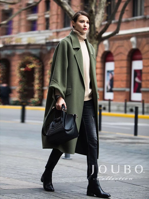 玖帛2022秋冬季墨绿色大衣