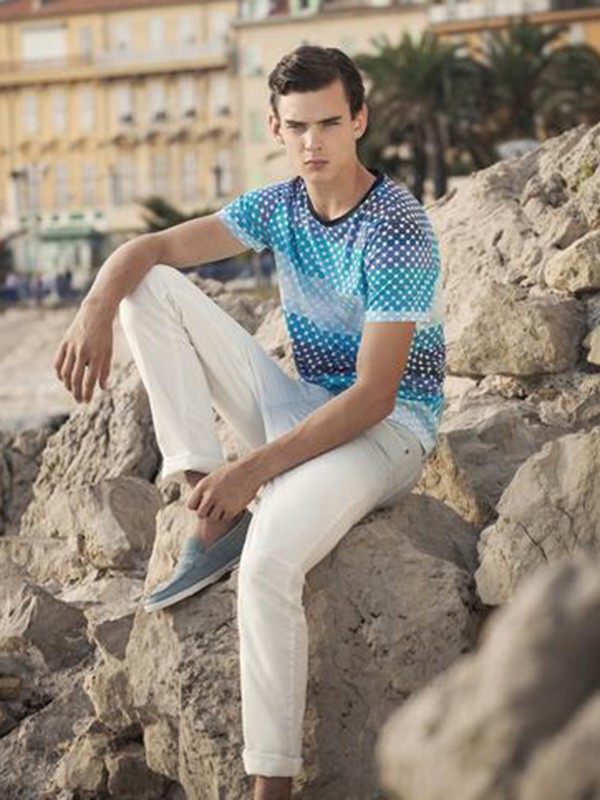 法勃尔男装2023春夏季蓝色T恤