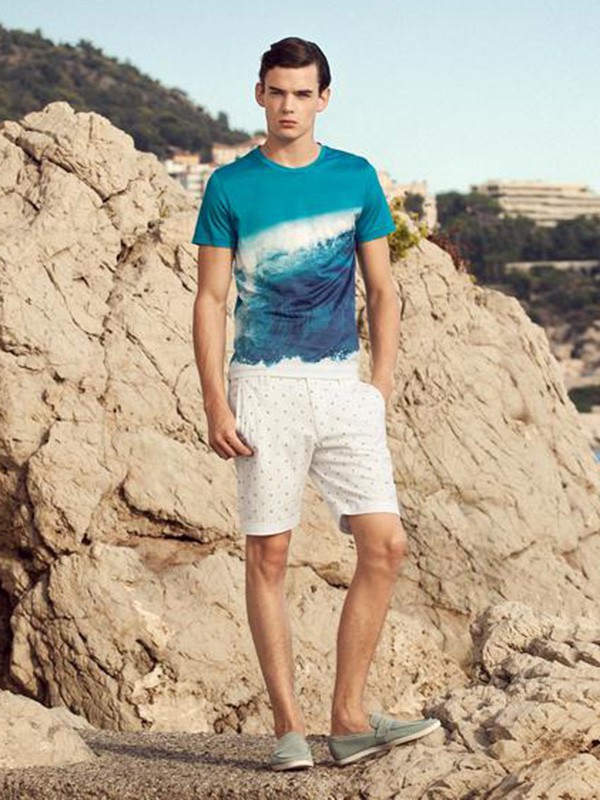 法勃尔男装2023春夏季蓝色T恤