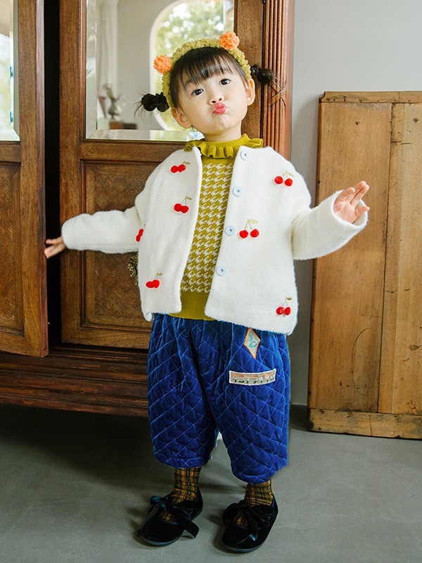 野柿童装2022秋冬季藏蓝色阔腿裤