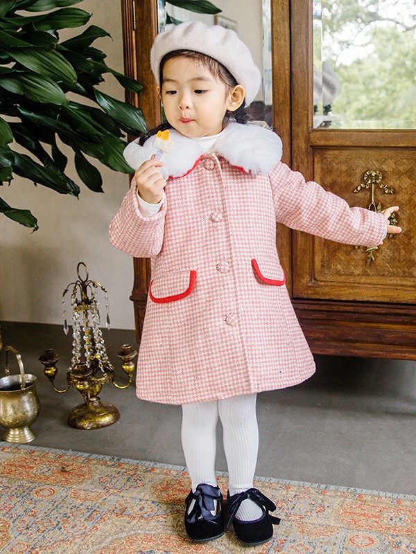 野柿童装2022秋冬季粉色大衣