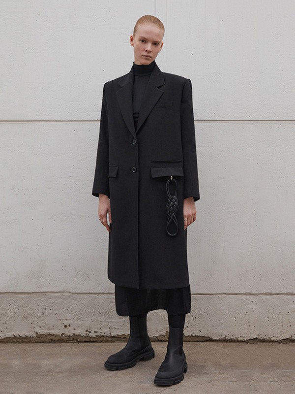 Messential女装2022秋冬季黑色大衣