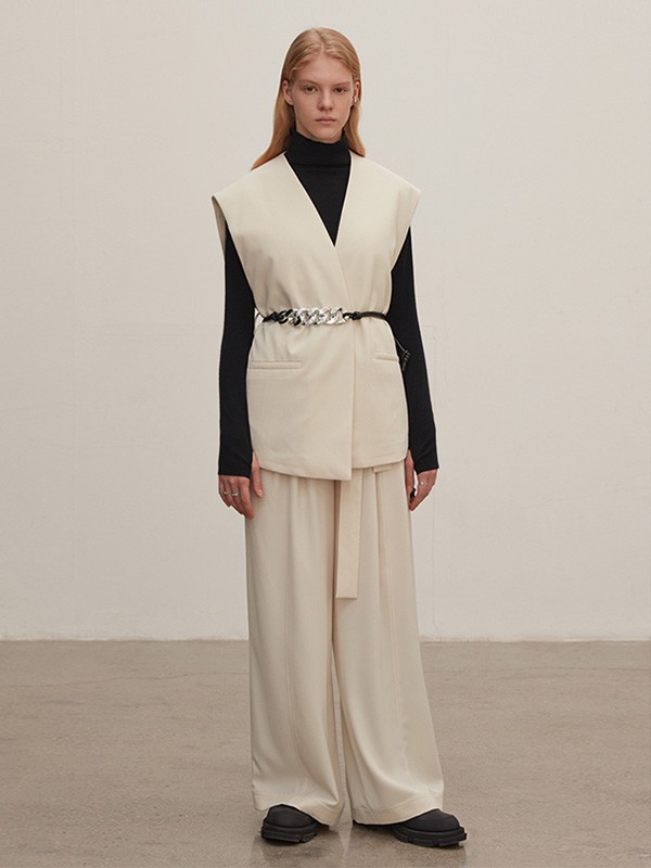 Messential女装2022秋冬季白色阔腿裤