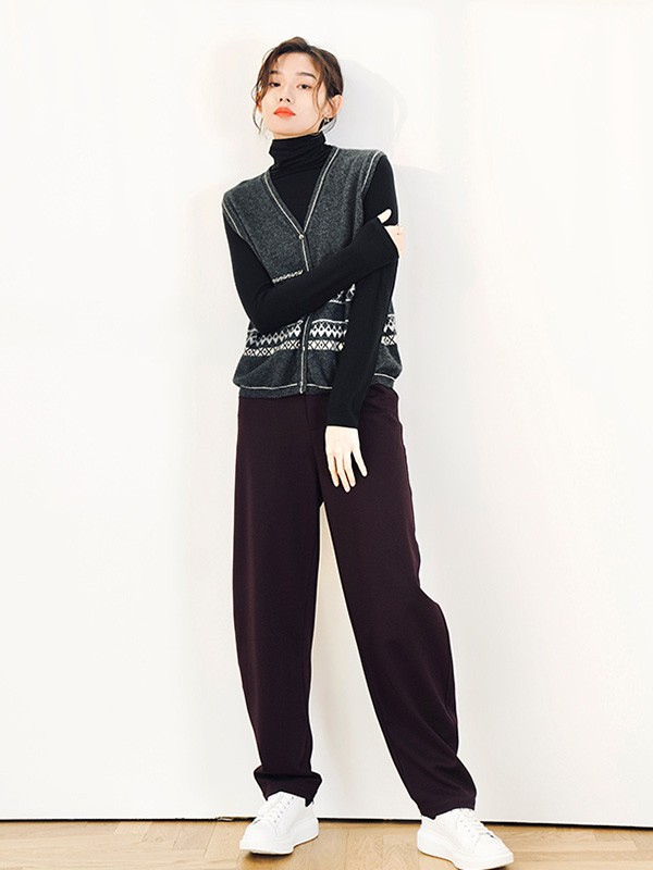 双木偶女装2023春夏季黑色阔腿裤