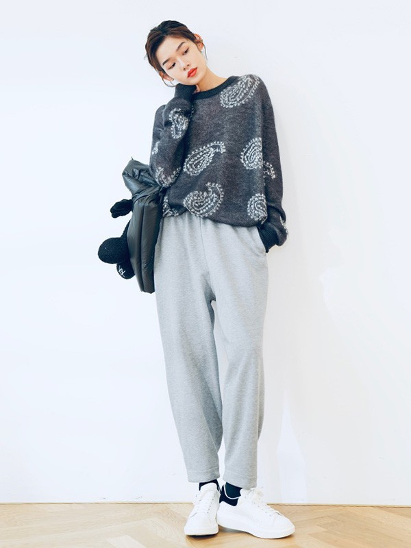 双木偶女装2023春夏季灰色阔腿裤