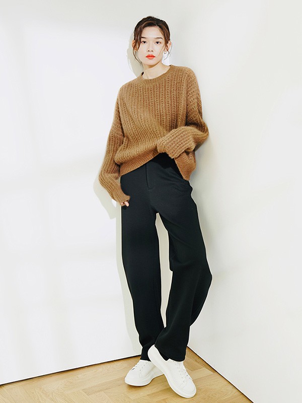 双木偶女装2023春夏季黑色阔腿裤