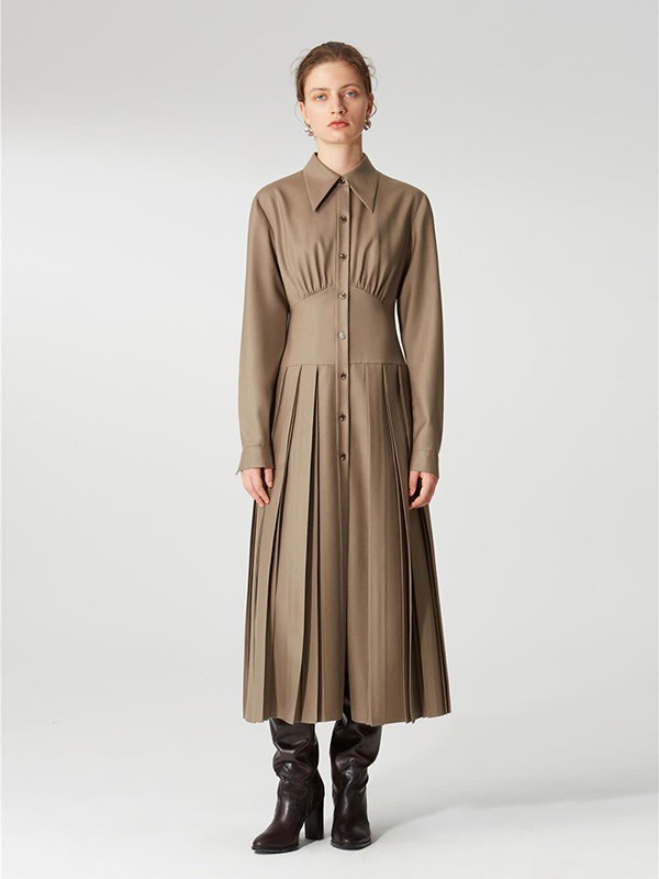 INSISFEMME2022秋冬季棕色衬衫裙
