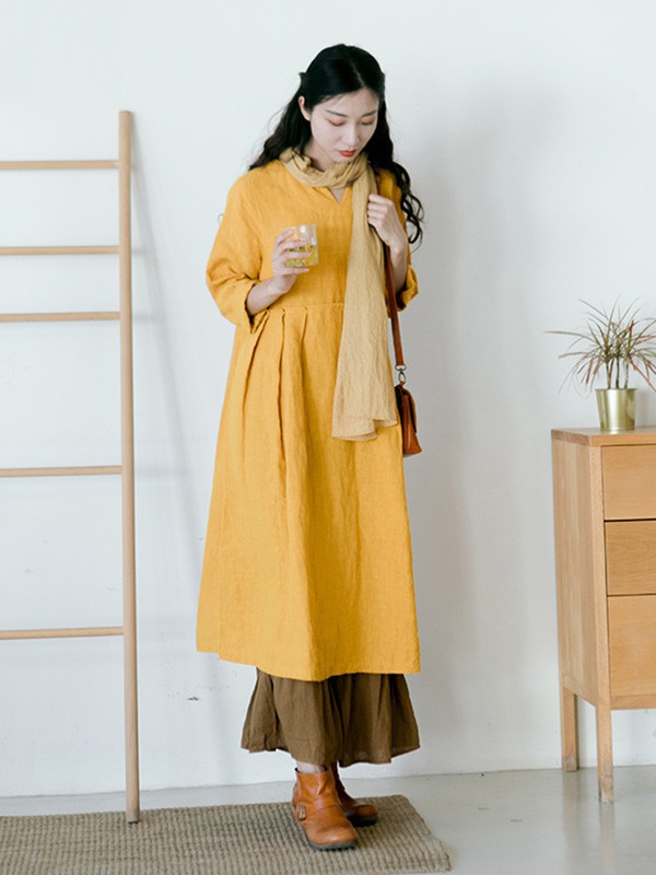 绽放女装2022春夏季黄色衬衫裙