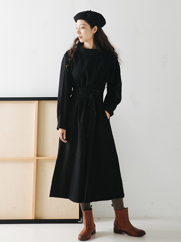 绽放女装2022秋冬季黑色大衣