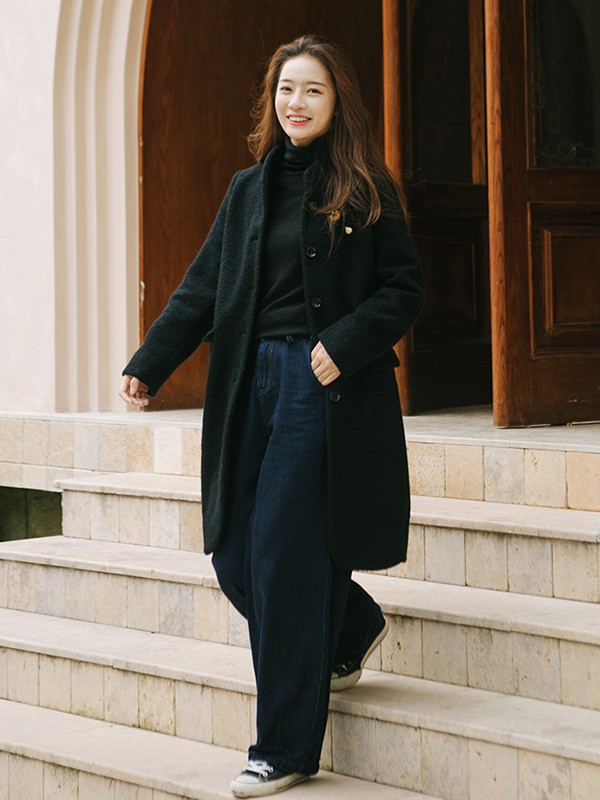 绽放女装2022秋冬季黑色大衣
