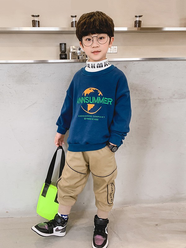 小象汉姆童装2022秋冬季蓝色T恤