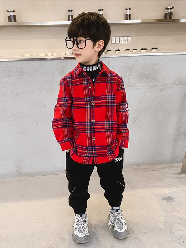 小象汉姆童装2022秋冬季红色衬衫