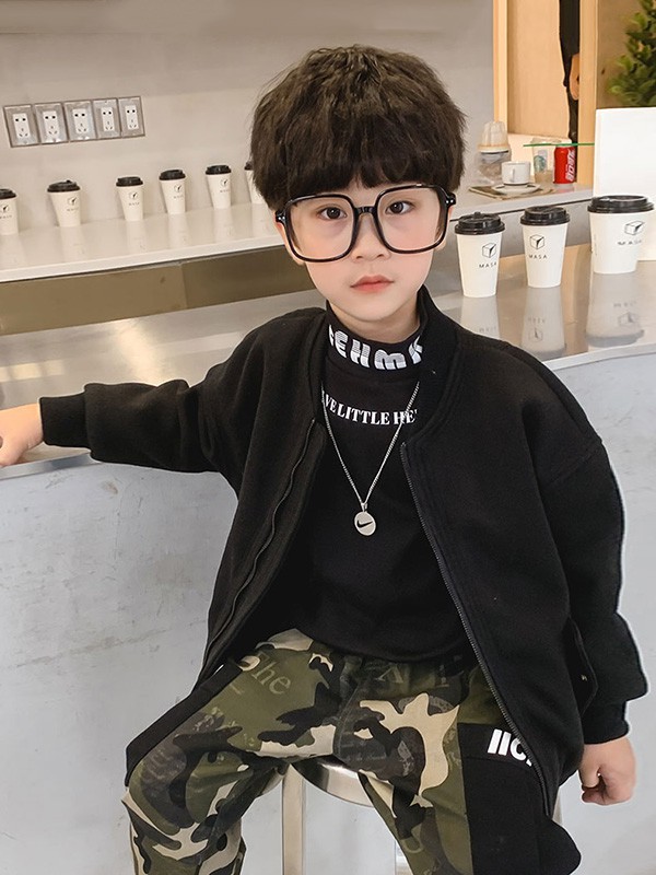 小象汉姆童装2022秋冬季黑色T恤