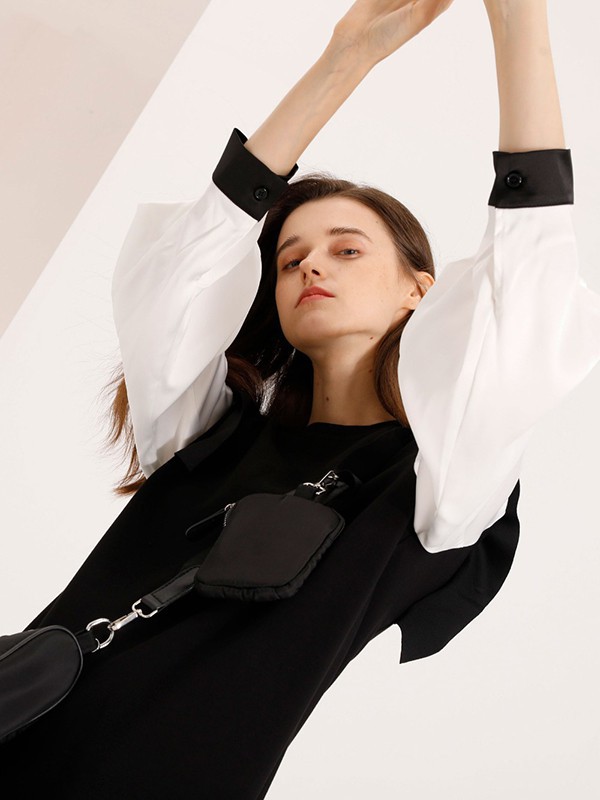 comeprink女装2023春夏季黑色连衣裙