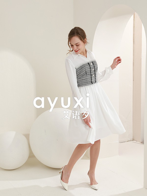 艾语夕女装2023春夏季白色衬衫裙