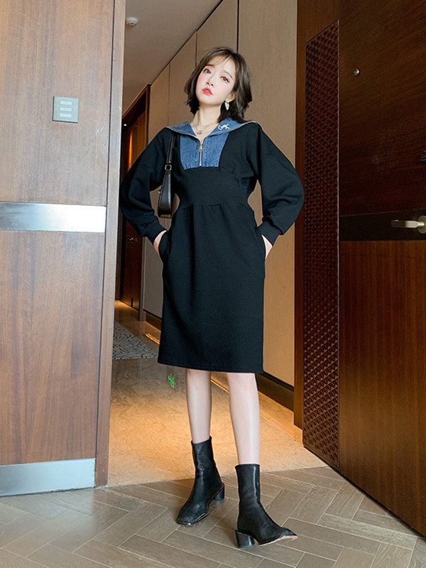 缪可2023春夏季黑色连衣裙