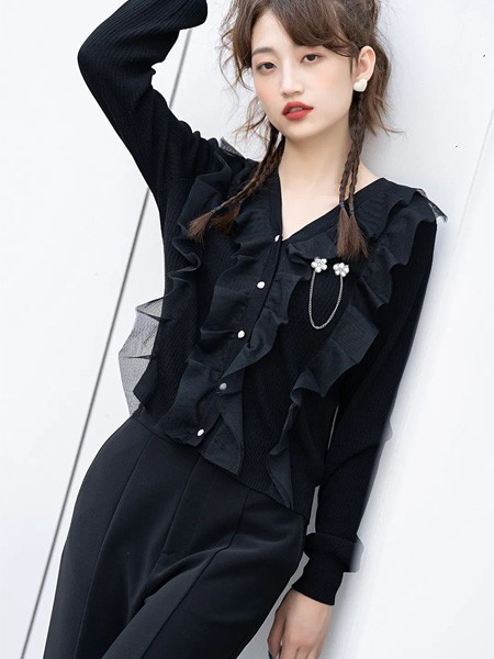 谜遇女装2022秋冬季黑色衬衫