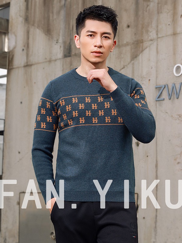 范衣库男装2022秋冬季藏蓝色毛衣