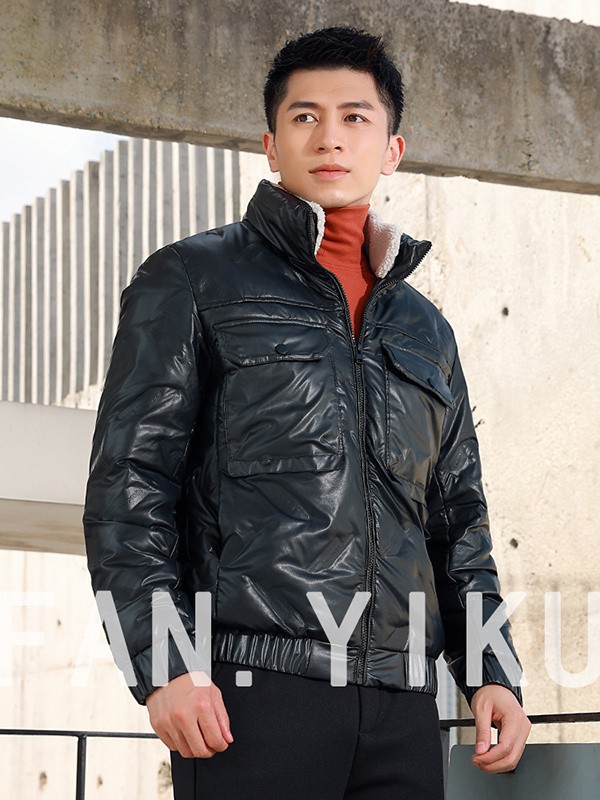 范衣库男装2022秋冬季黑色皮衣